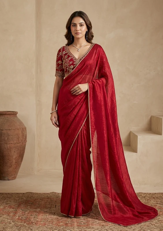 Rani Pink Sequins Tissue Saree